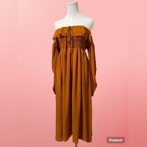 Elegant Off-Shoulder Burnt Orange Maxi Dress